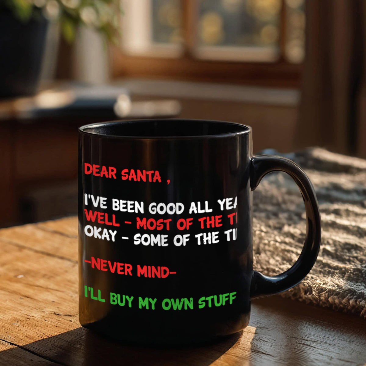 Christmas gift ideas, Dear Santa I've been good all year - Funny Black Porcelain Coffee Mug Cute Ceramic Cup
