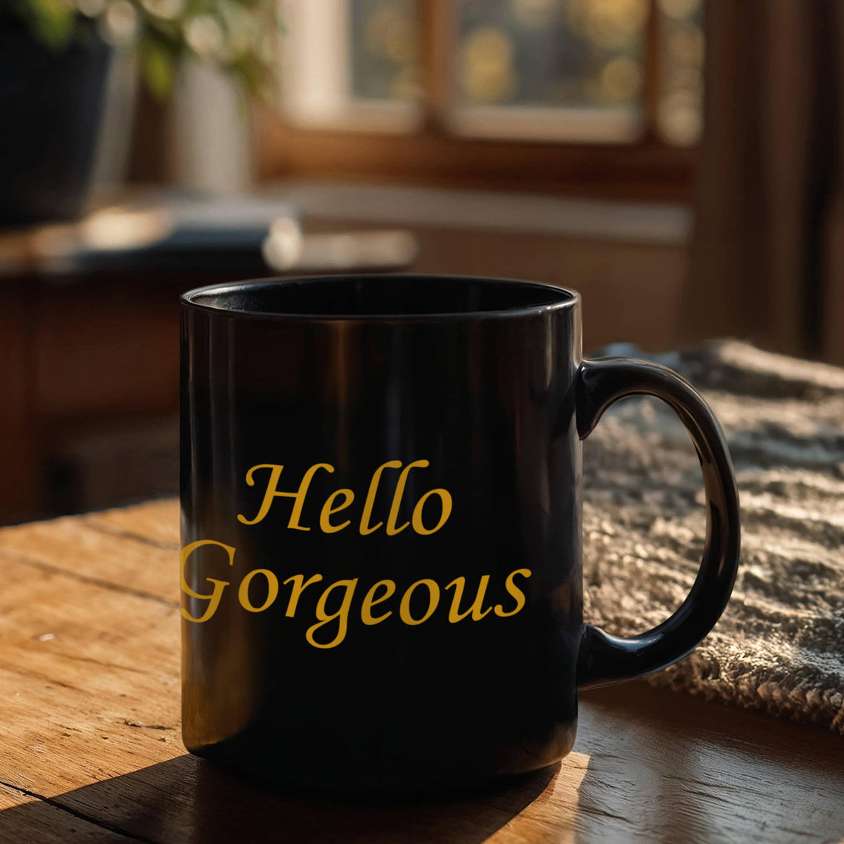 Hello georgous mug, Hello Gorgeous Gold Coloured - Black Porcelain Coffee 11 oz