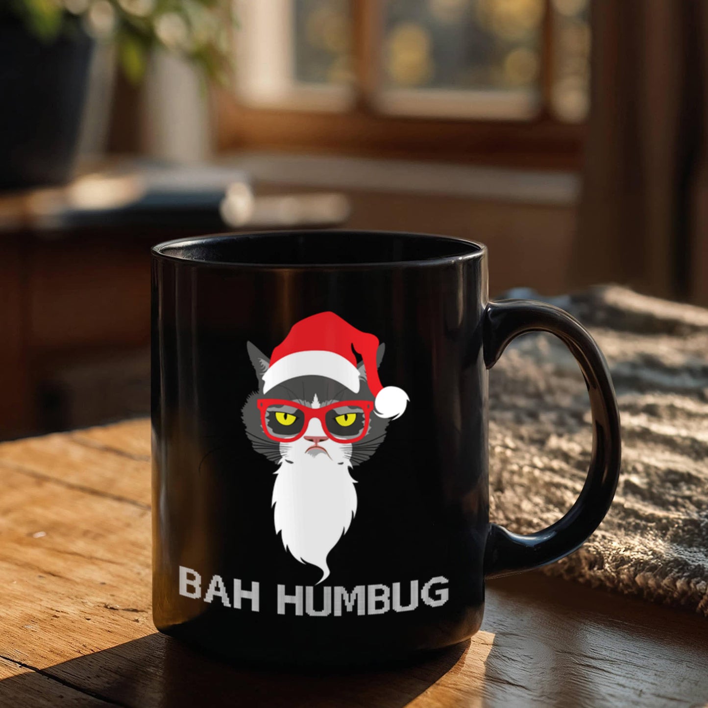 Bah Humbug Black Coffee Mugs Christmas Special Santa - Black Coffee Tea Mugs - 15 Oz