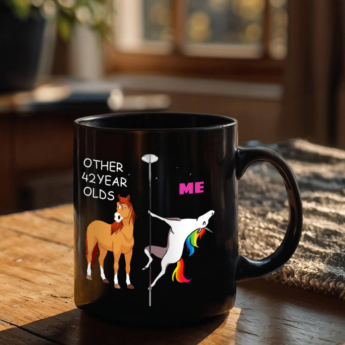 42nd Birthday Gift for Women - Other 42 Year Olds Me Unicorn Coffee Mug - Black Porcelain Coffee 11 oz for Grandma, Mom, Sister, Best Friend, Women, H