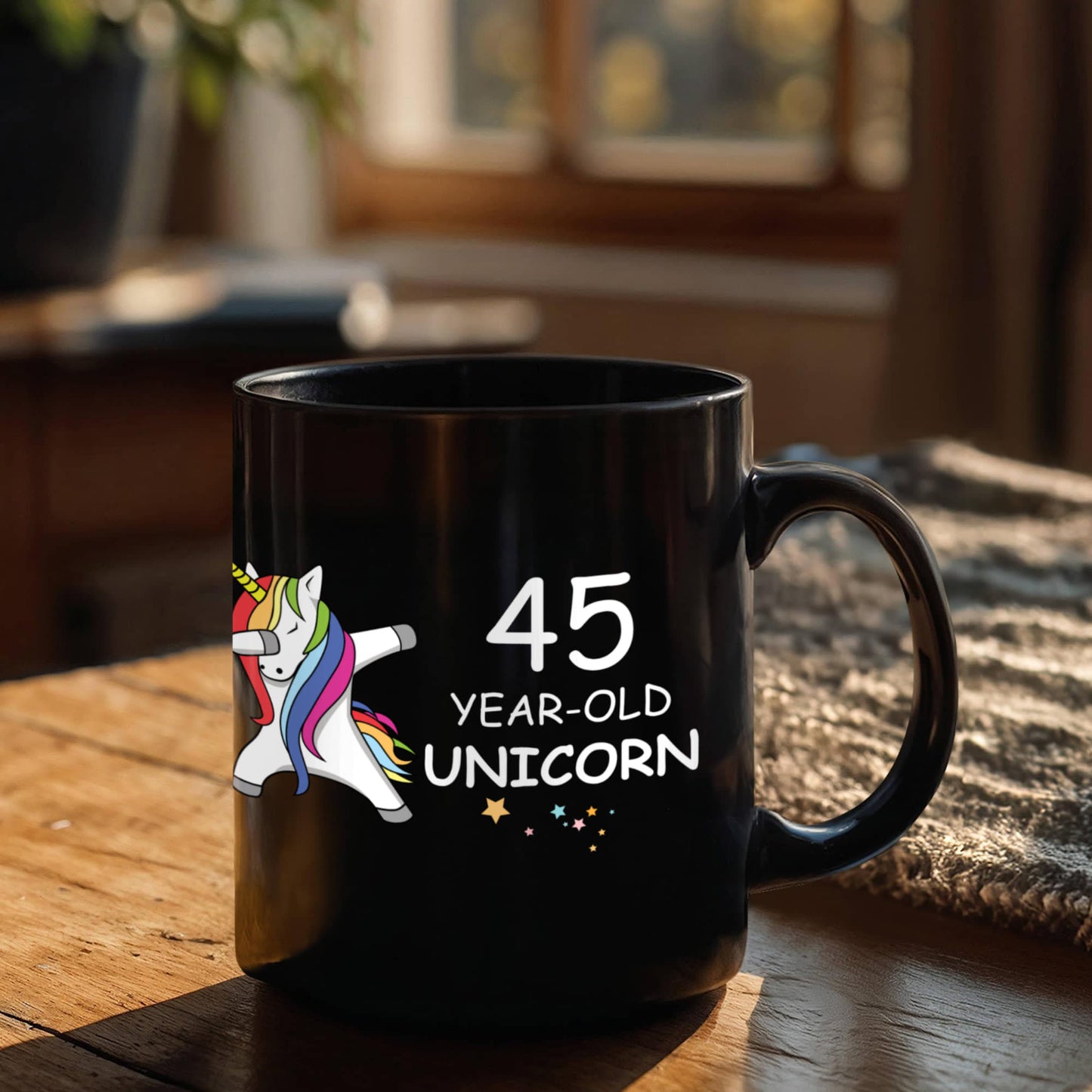 Unicorn Birthday gift 45th Birthday Gift for Women - 45 Year Old Unicorn Dabbing Mug - Funny Black Porcelain Coffee 11 oz, 45th Anniversary Bday Gift