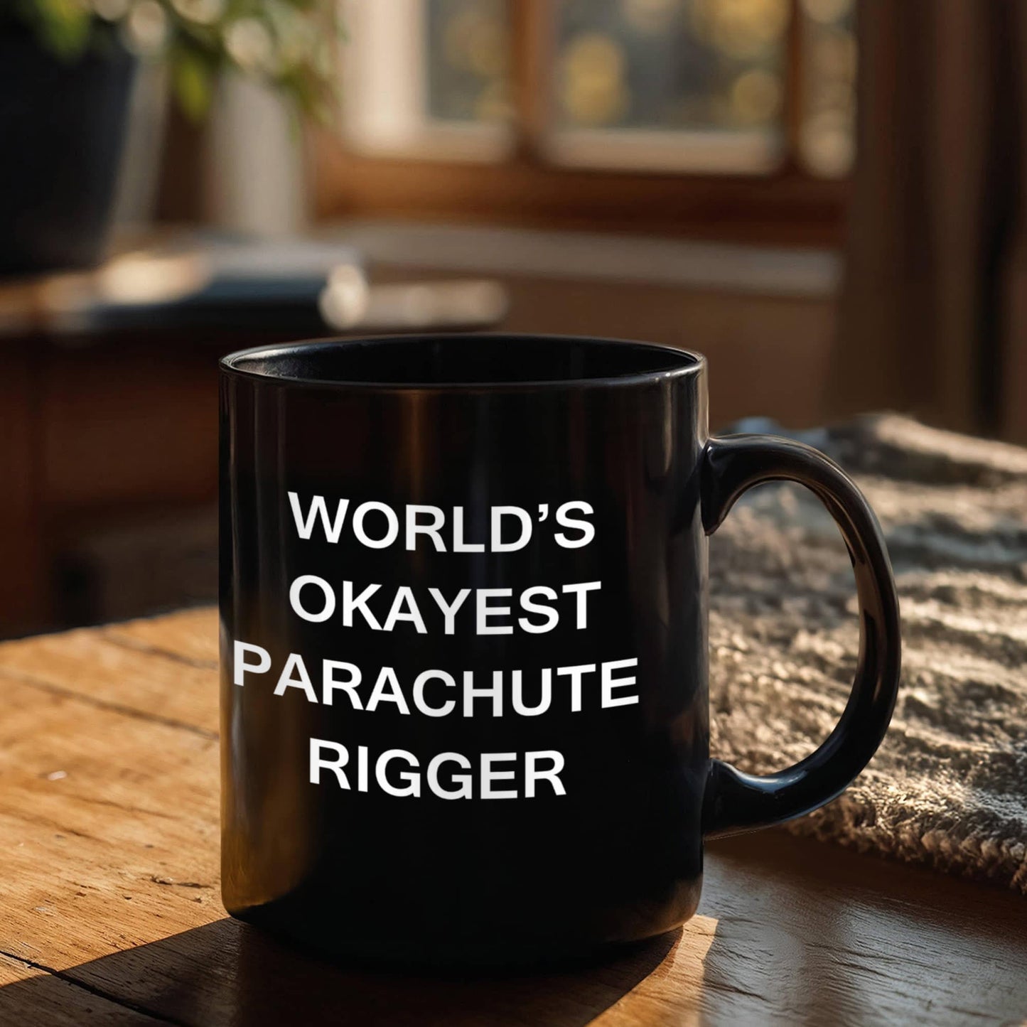 Funny Mug - World's Okayest Parachute rigger - Porcelain Black coffee mugs 11 oz