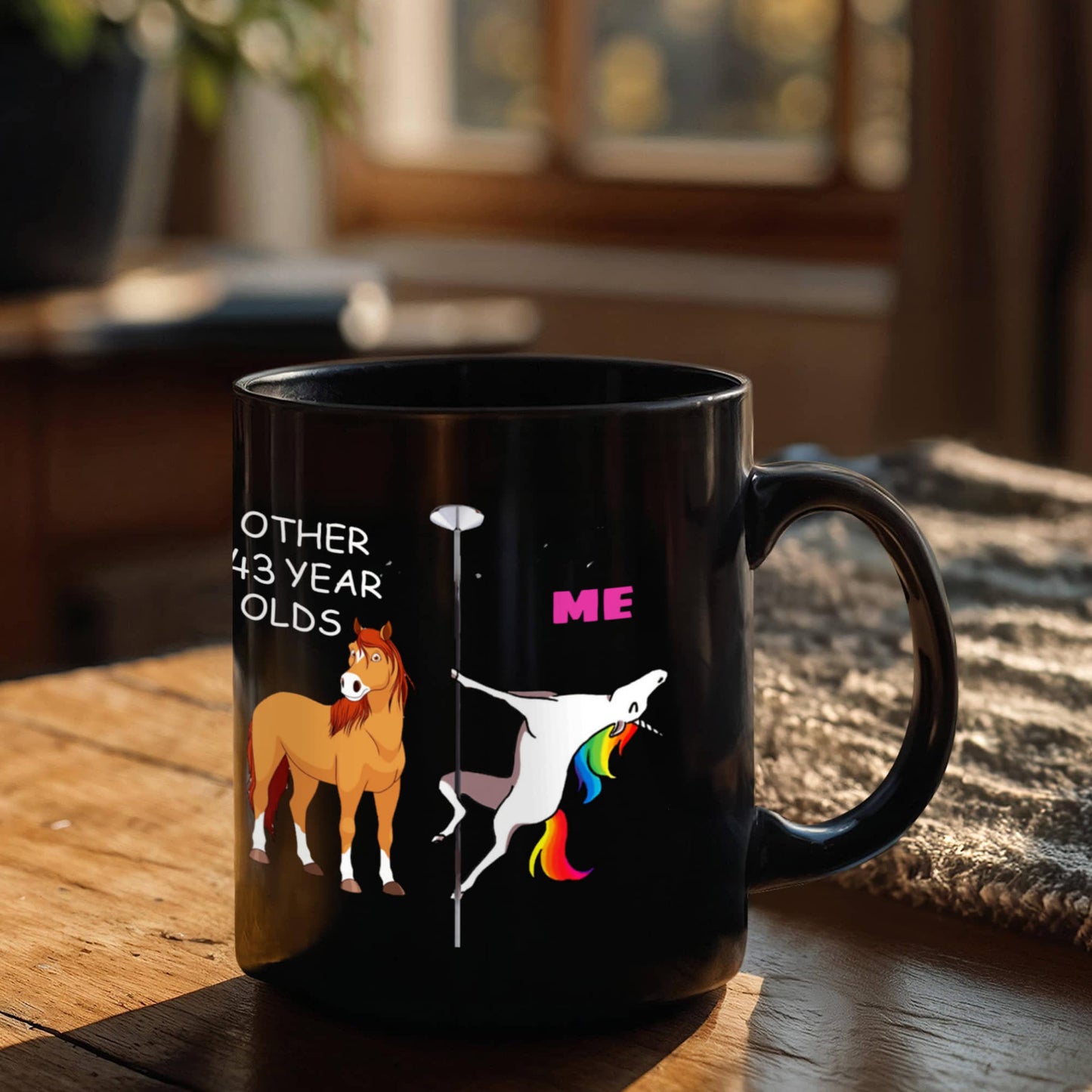 43rd Birthday Gift for Women - Other 43 Year Olds Me Unicorn Coffee Mug - Black Porcelain Coffee 11 oz for Grandma, Mom, Sister, Best Friend, Women