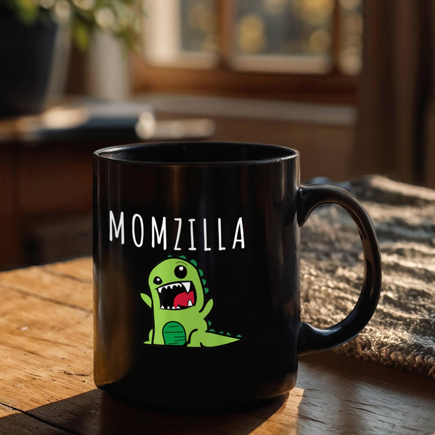 Momzilla,Dinosaur Momster Mothers Day Cheeky Coffee Mug, Moms Birthday Mug- Black Porcelain Coffee Mug 11 Oz Moms Mug
