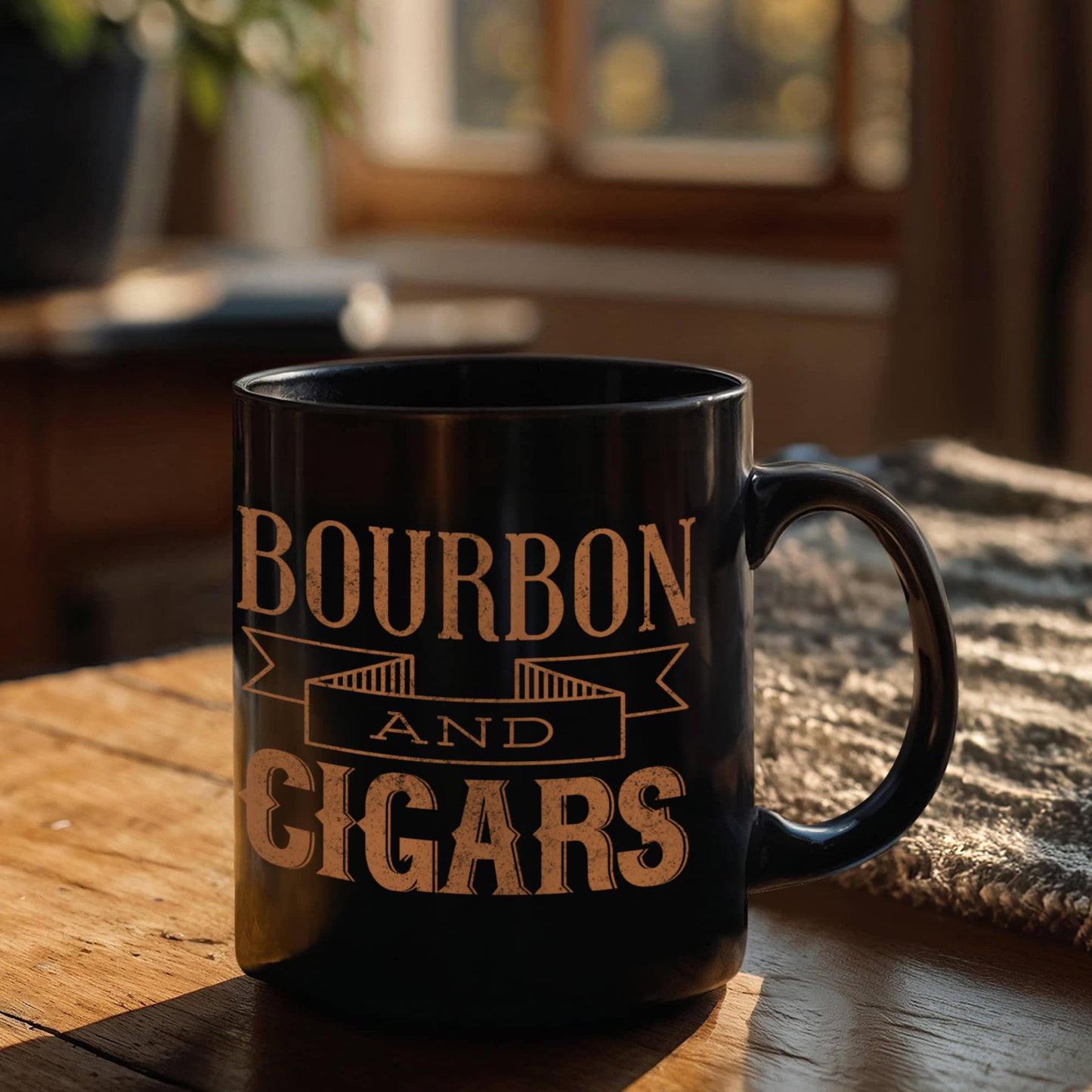 I Smoke Cigar Coffee mug, Bourbon And Cigars-Black Porcelain Coffee Mug 11 oz for Husband, Dad, Boyfriend,Grandpa