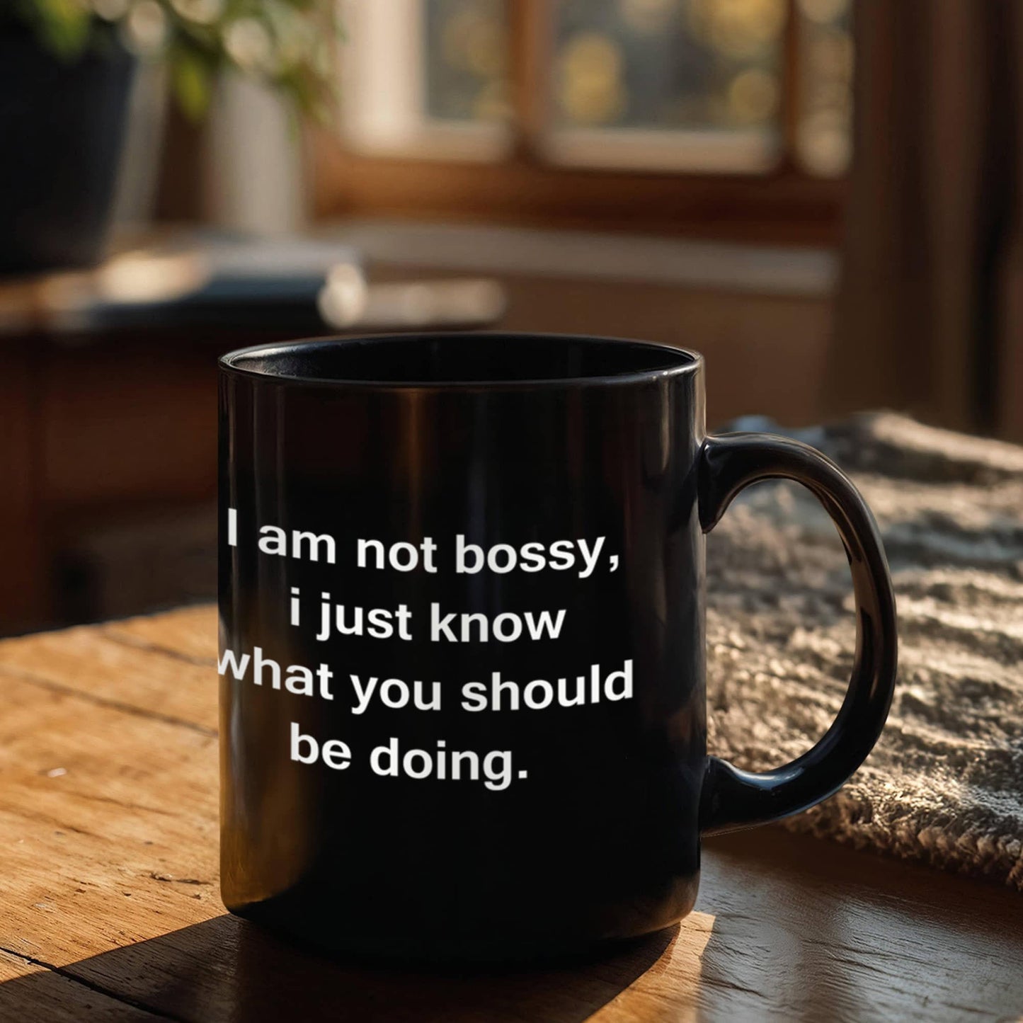 I am Not Bossy Black Mugs - Funny Coffee Mugs with Quotes for Boss - Porcelain Funny Black, Best Office Tea Mug & Birthday Gag Gifts 15 oz