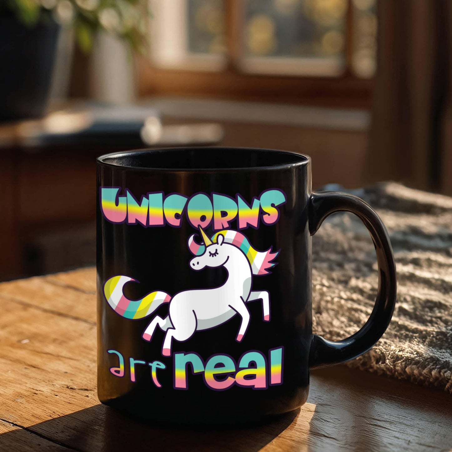 Unicorn Coffee mug, Unicorns are Real, Unicorn Mug, Teen Coffee mug- Black Porcelain Coffee Mug 11 oz
