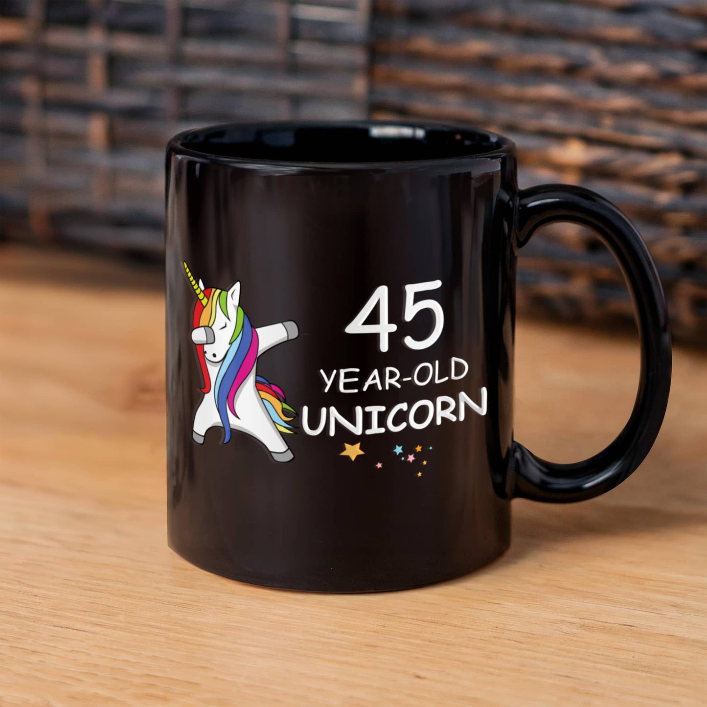 Unicorn Birthday gift 45th Birthday Gift for Women - 45 Year Old Unicorn Dabbing Mug - Funny Black Porcelain Coffee 11 oz, 45th Anniversary Bday Gift