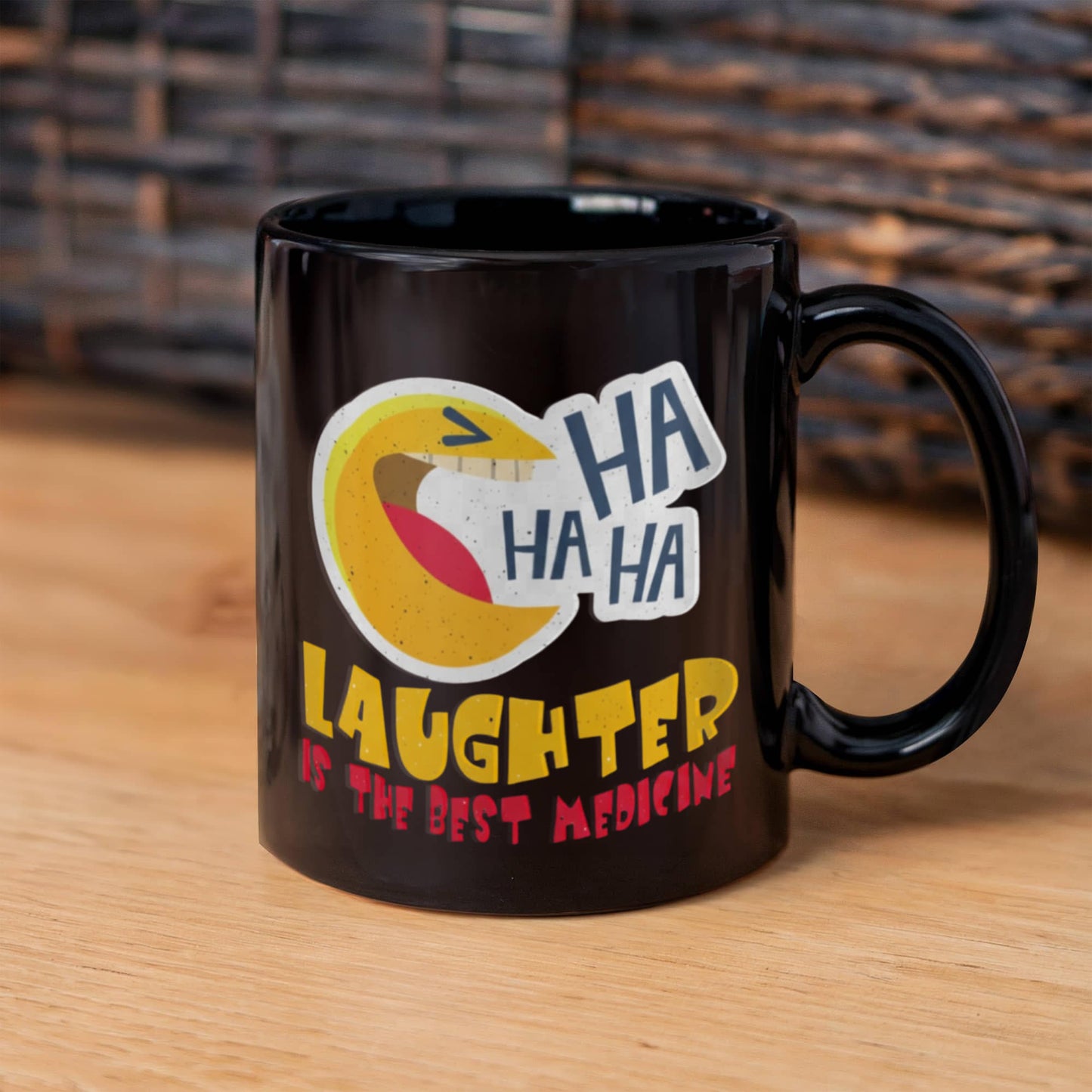 Laughing Lovers Mugs, Laughter is the best medicine - Funny Black Porcelain Coffee 11 oz