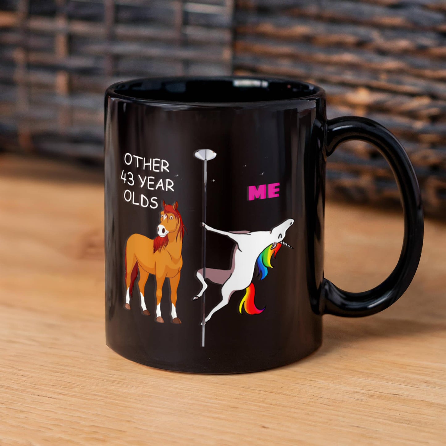 43rd Birthday Gift for Women - Other 43 Year Olds Me Unicorn Coffee Mug - Black Porcelain Coffee 11 oz for Grandma, Mom, Sister, Best Friend, Women