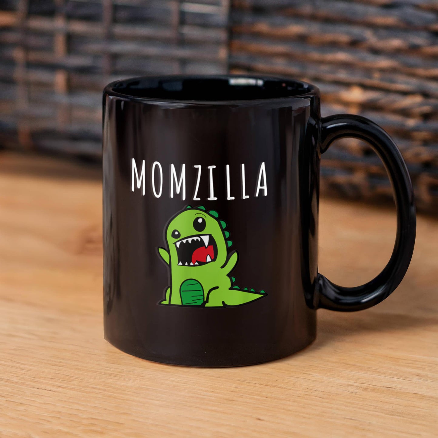 Momzilla,Dinosaur Momster Mothers Day Cheeky Coffee Mug, Moms Birthday Mug- Black Porcelain Coffee Mug 11 Oz Moms Mug