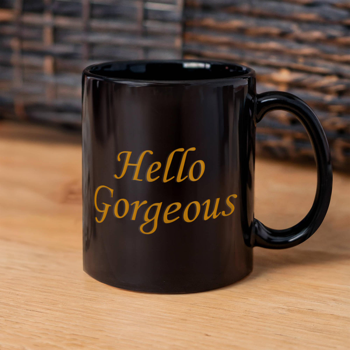 Hello georgous mug, Hello Gorgeous Gold Coloured - Black Porcelain Coffee 11 oz