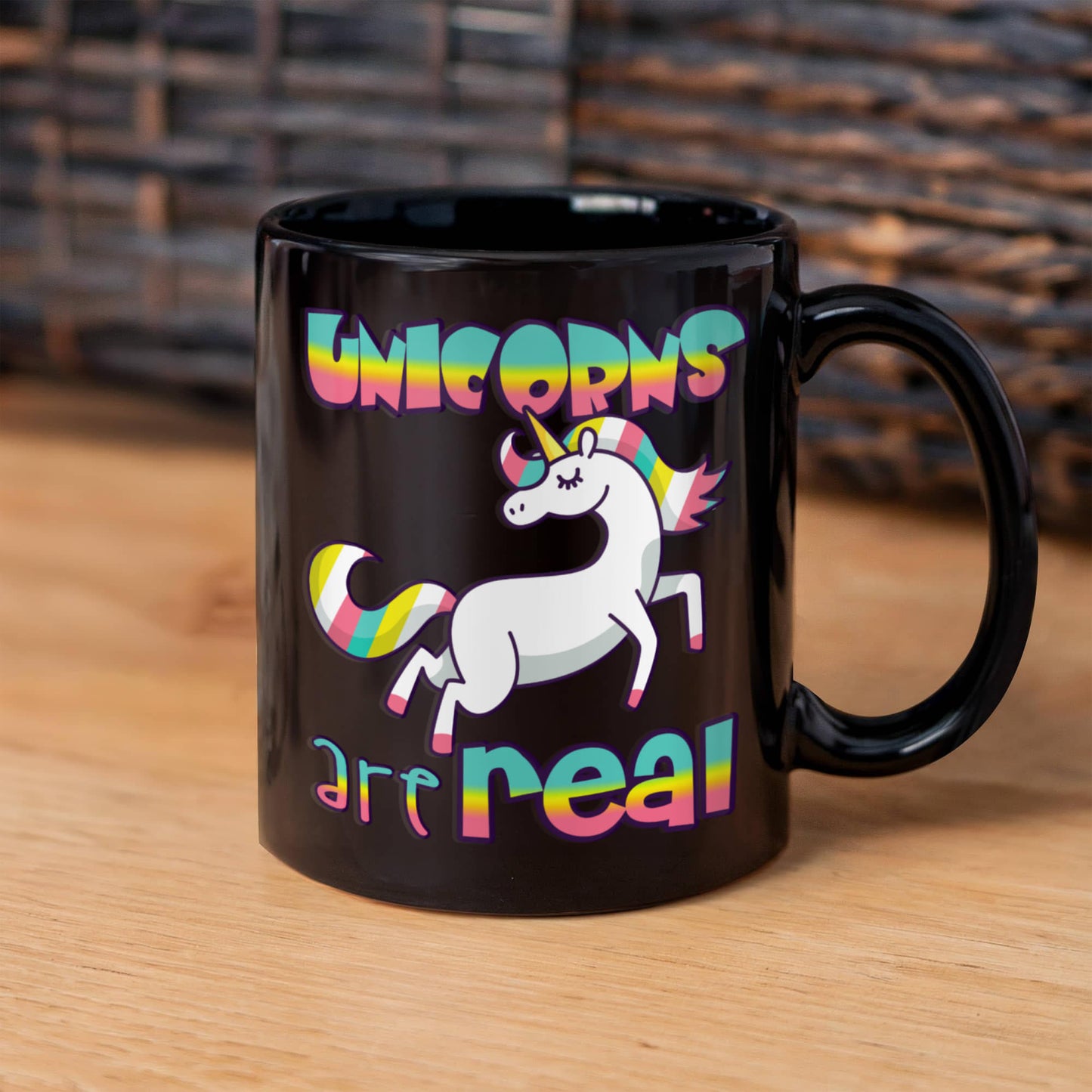 Unicorn Coffee mug, Unicorns are Real, Unicorn Mug, Teen Coffee mug- Black Porcelain Coffee Mug 11 oz