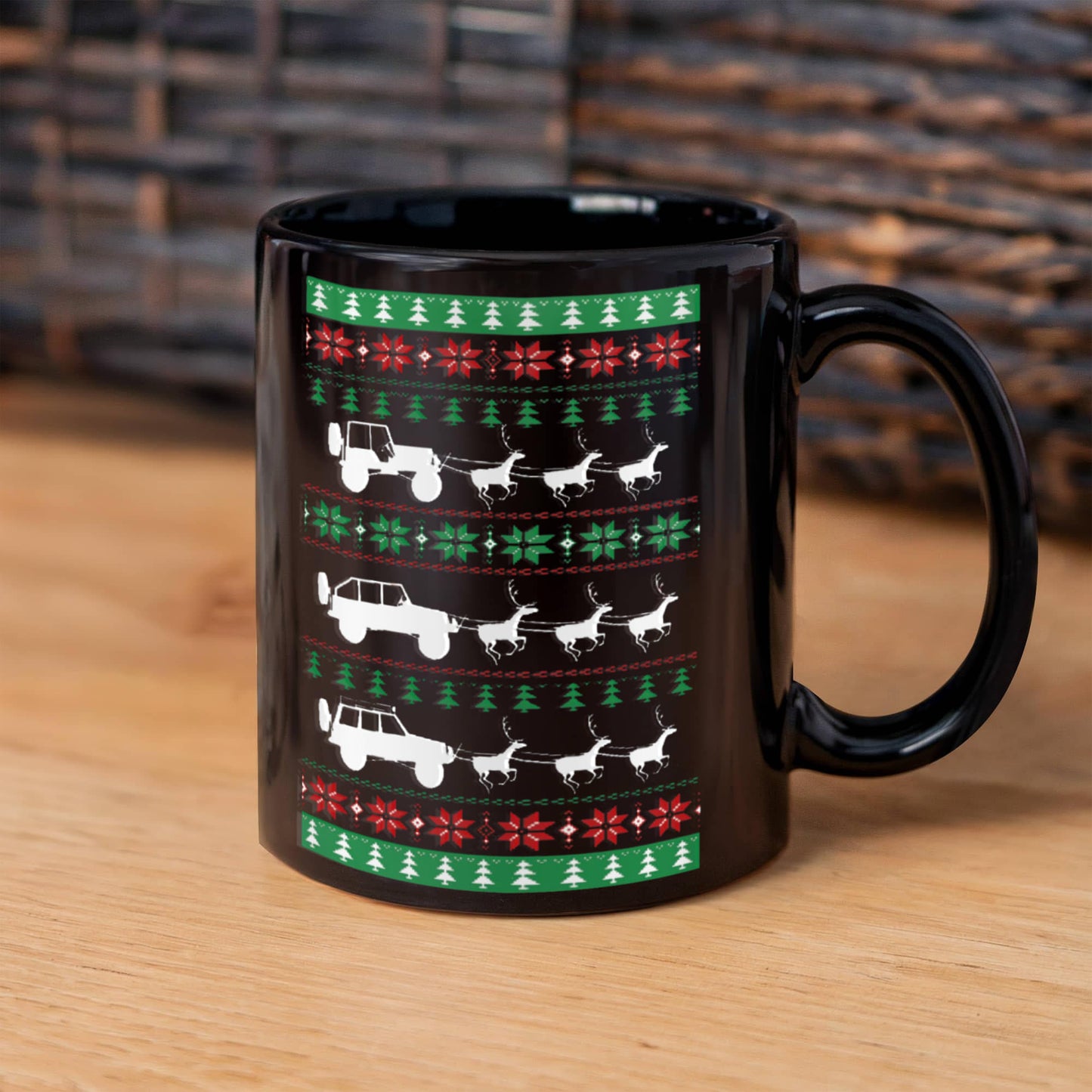 Gifts for Christmas, Christmas Jeep Carts - Black Coffee Mug Porcelain Tea Cup 11 oz - Great Gift