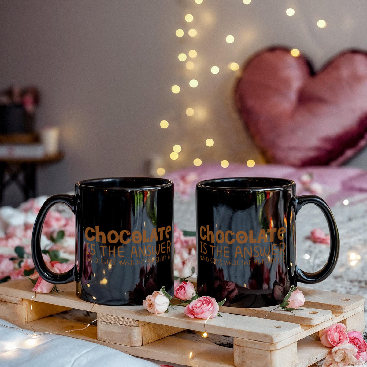Chocolate Lover Coffee Mug,Chocolate Is The Answer Who Cares What The Question Is-Black Porcelain Coffee Mug 11 oz