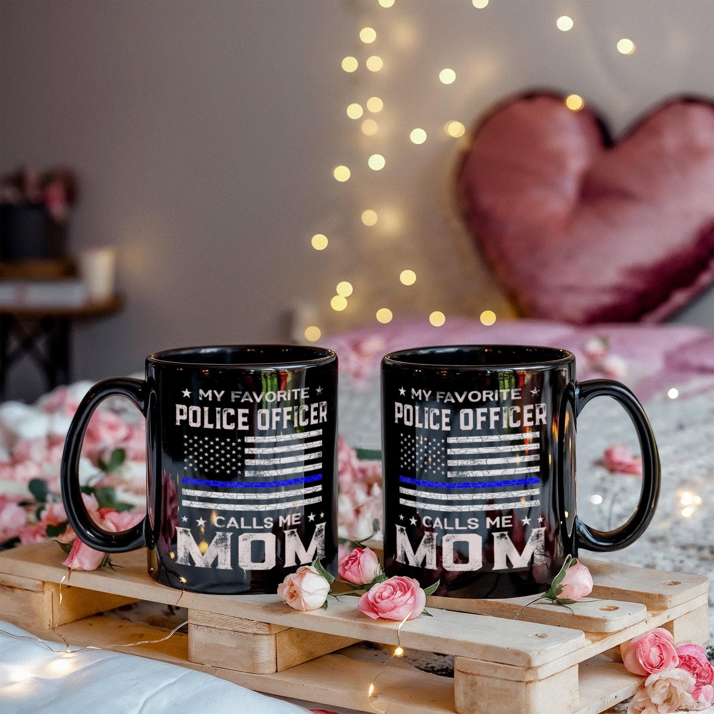 My Favorite Police Officer Calls Me Mom, Mothers Day Coffee Mug, Police Officer, Mom, Birthday, Mothers Day- Black Porcelain Coffee Mug 11 Oz