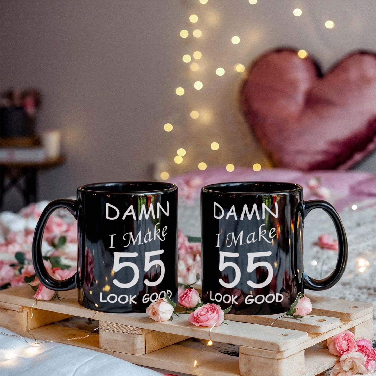 55th birthday gifts for men women - Damn I Make 55 Look Good-Black Ceramic Coffee Mug 11 oz