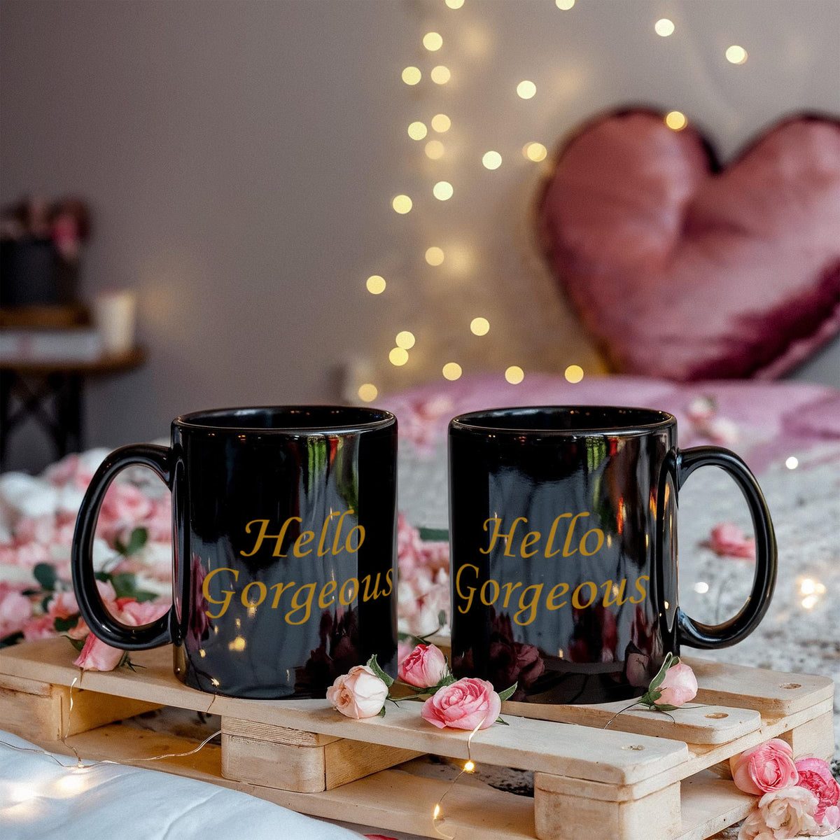 Hello georgous mug, Hello Gorgeous Gold Coloured - Black Porcelain Coffee 11 oz