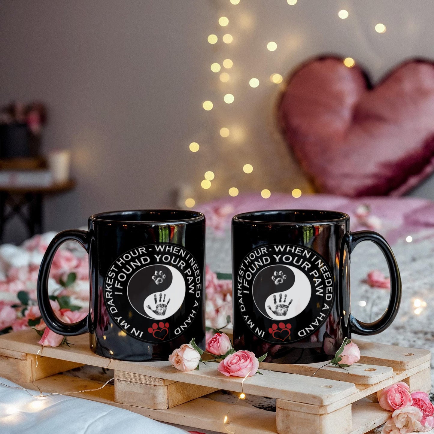 In My darkest hour I found your Paw - Funny Black Porcelain Coffee Mug Cute Ceramic Cup 11 oz