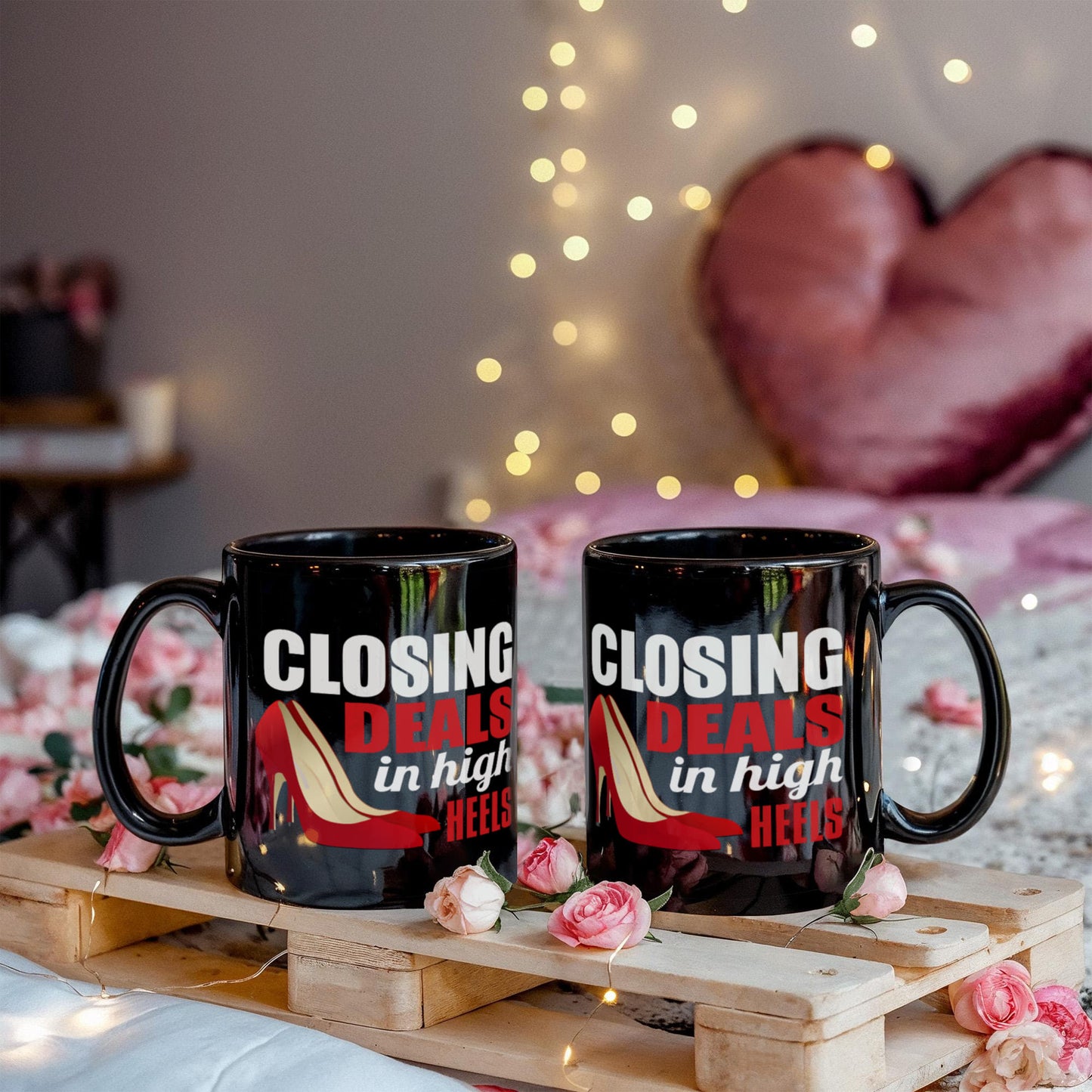 Keep Your Heels High Coffee Mug,Closing Deals In High Heals-Black Porcelain Coffee Mug 11 oz For Daughter,Teen,Women, Girlfriend