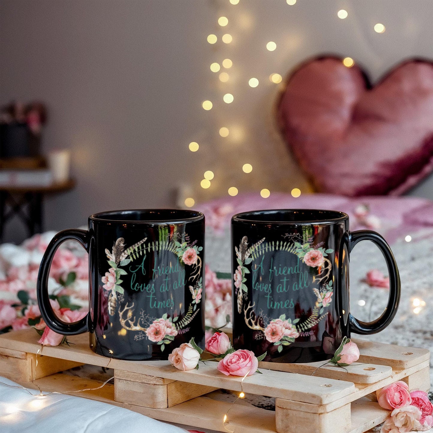 Proverbs 17:17 Bible quotes , A friend loves at all times - Black Coffee Mug Tea Cup 11 oz Gift