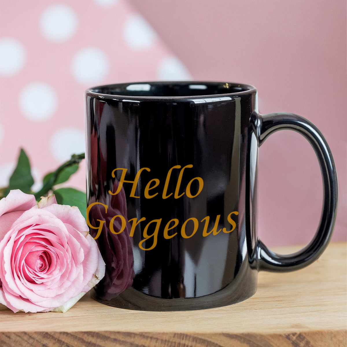 Hello georgous mug, Hello Gorgeous Gold Coloured - Black Porcelain Coffee 11 oz