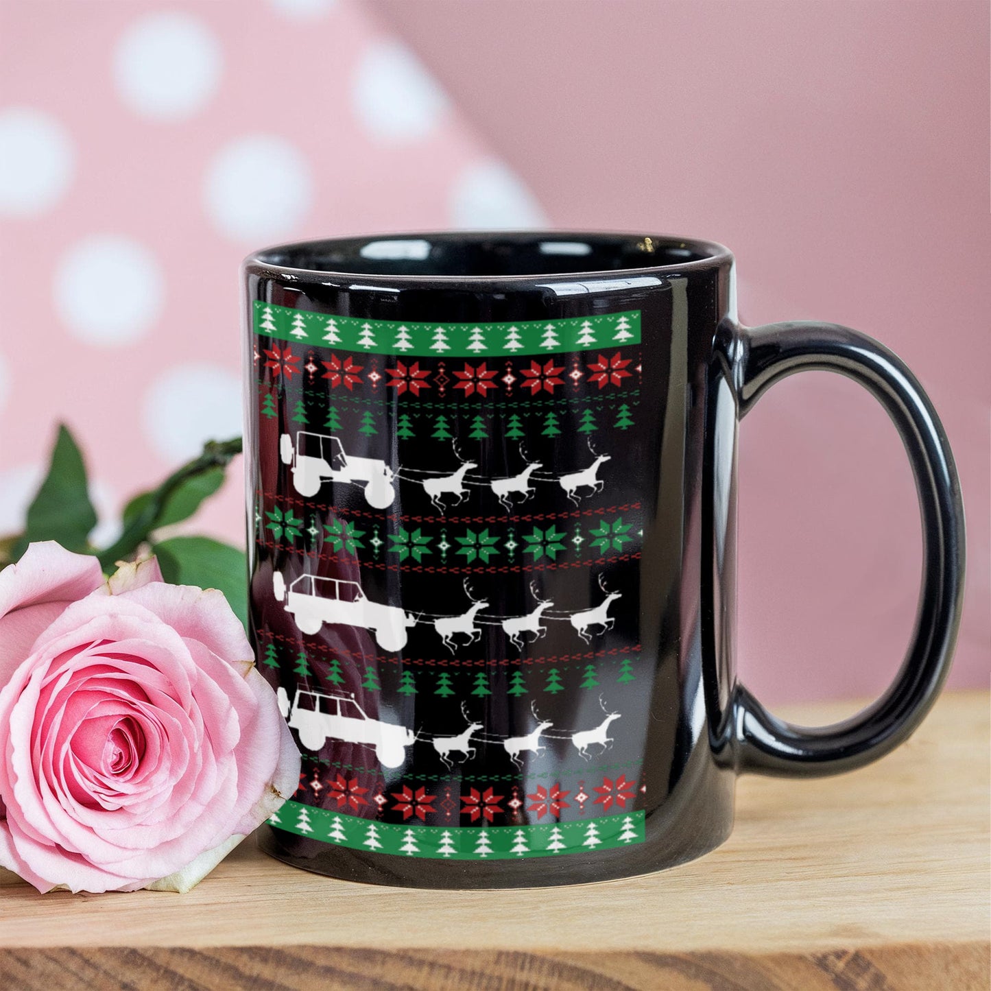 Gifts for Christmas, Christmas Jeep Carts - Black Coffee Mug Porcelain Tea Cup 11 oz - Great Gift