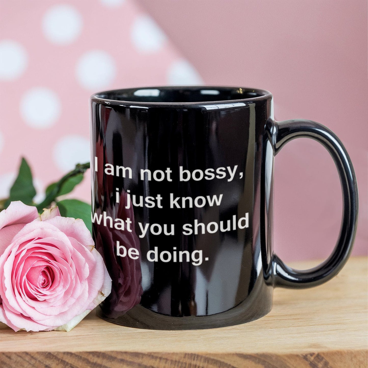 I am Not Bossy Black Mugs - Funny Coffee Mugs with Quotes for Boss - Porcelain Funny Black, Best Office Tea Mug & Birthday Gag Gifts 15 oz