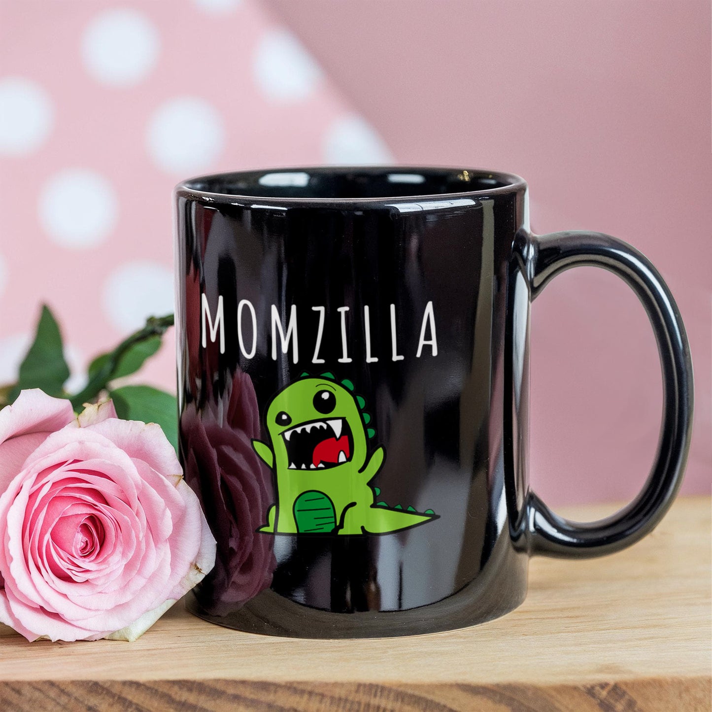 Momzilla,Dinosaur Momster Mothers Day Cheeky Coffee Mug, Moms Birthday Mug- Black Porcelain Coffee Mug 11 Oz Moms Mug
