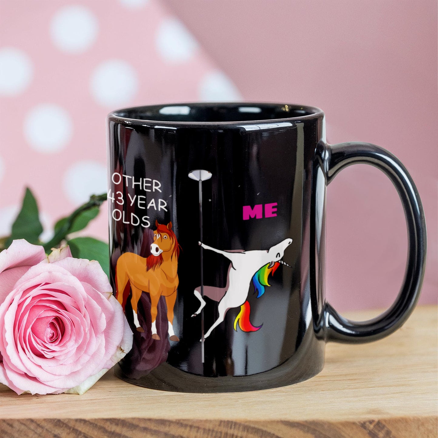 43rd Birthday Gift for Women - Other 43 Year Olds Me Unicorn Coffee Mug - Black Porcelain Coffee 11 oz for Grandma, Mom, Sister, Best Friend, Women