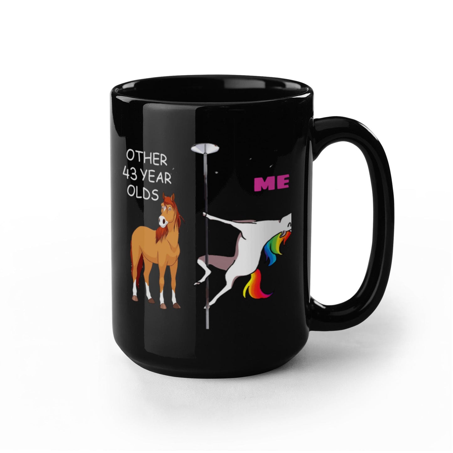 43rd Birthday Gift for Women - Other 43 Year Olds Me Unicorn Coffee Mug - Black Porcelain Coffee 11 oz for Grandma, Mom, Sister, Best Friend, Women