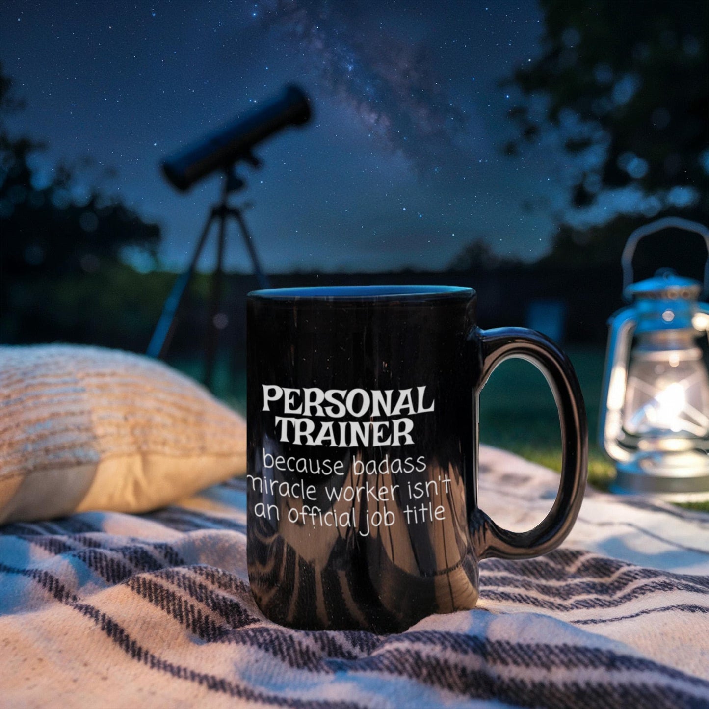 Personal trainer coffee mug, gym trainer, fitness trainer mug, badass miracle worker isn't an official job title-black porcelain coffee m