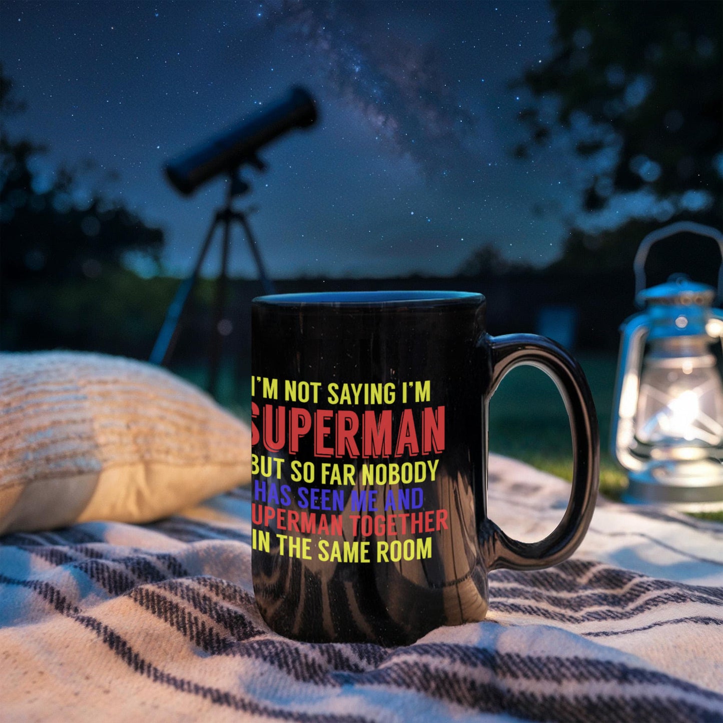 Superman and Me Coffee Mug, I'm Not Saying I'm Superman But..- Black Porcelain Coffee Mug 11 Oz Funny Quotes Coffee Mug