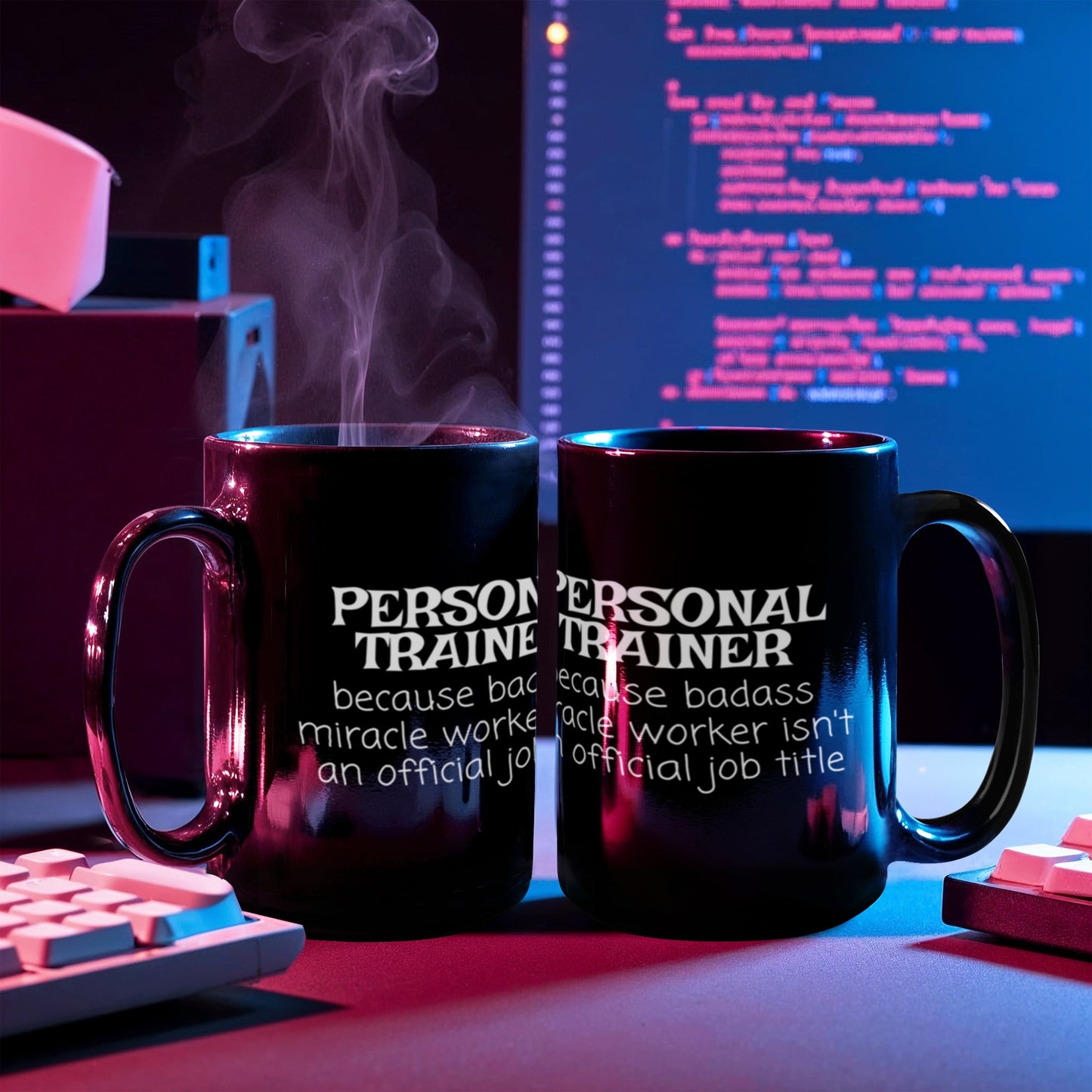 Personal trainer coffee mug, gym trainer, fitness trainer mug, badass miracle worker isn't an official job title-black porcelain coffee m