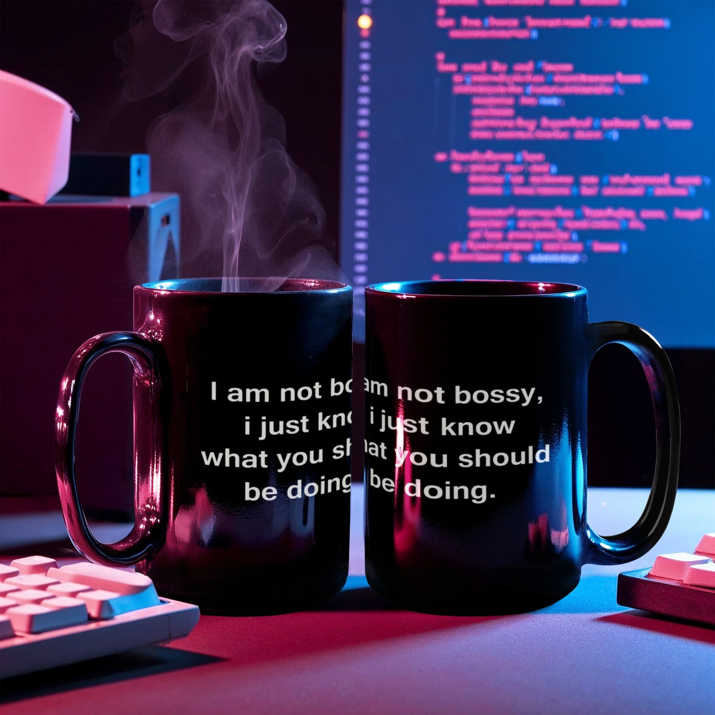 I am Not Bossy Black Mugs - Funny Coffee Mugs with Quotes for Boss - Porcelain Funny Black, Best Office Tea Mug & Birthday Gag Gifts 15 oz