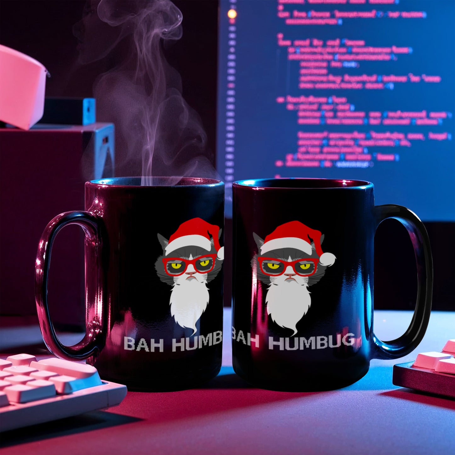Bah Humbug Black Coffee Mugs Christmas Special Santa - Black Coffee Tea Mugs - 15 Oz