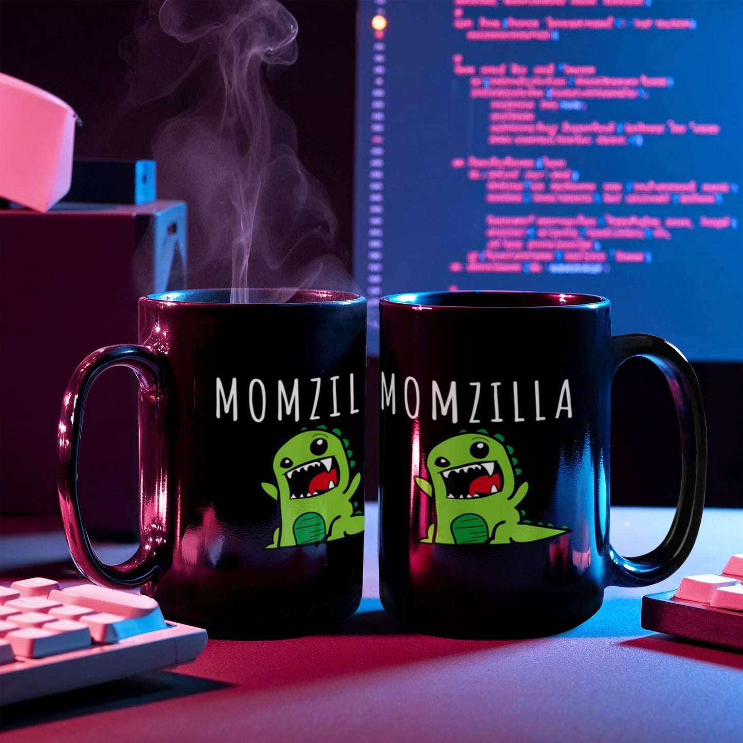 Momzilla,Dinosaur Momster Mothers Day Cheeky Coffee Mug, Moms Birthday Mug- Black Porcelain Coffee Mug 11 Oz Moms Mug