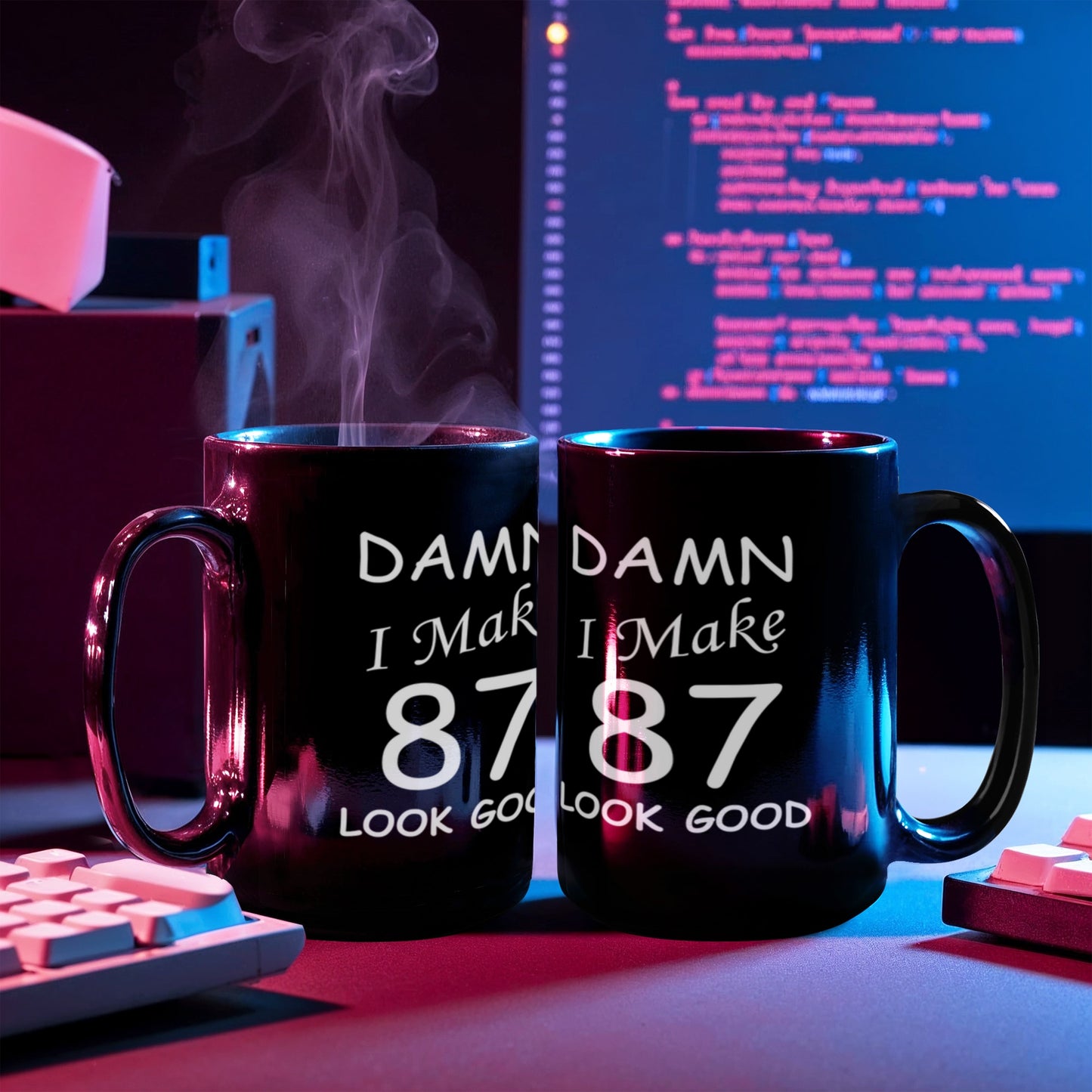 87th birthday Mugs for men women - Damn I Make 87 Look Good Black Ceramic Coffee Mug 11 oz