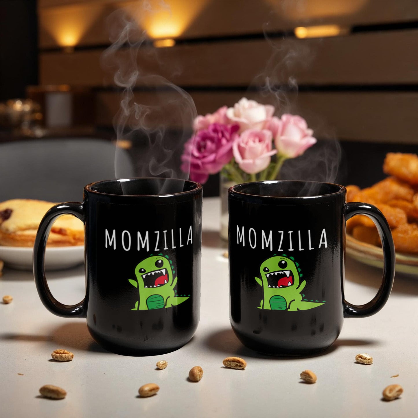 Momzilla,Dinosaur Momster Mothers Day Cheeky Coffee Mug, Moms Birthday Mug- Black Porcelain Coffee Mug 11 Oz Moms Mug