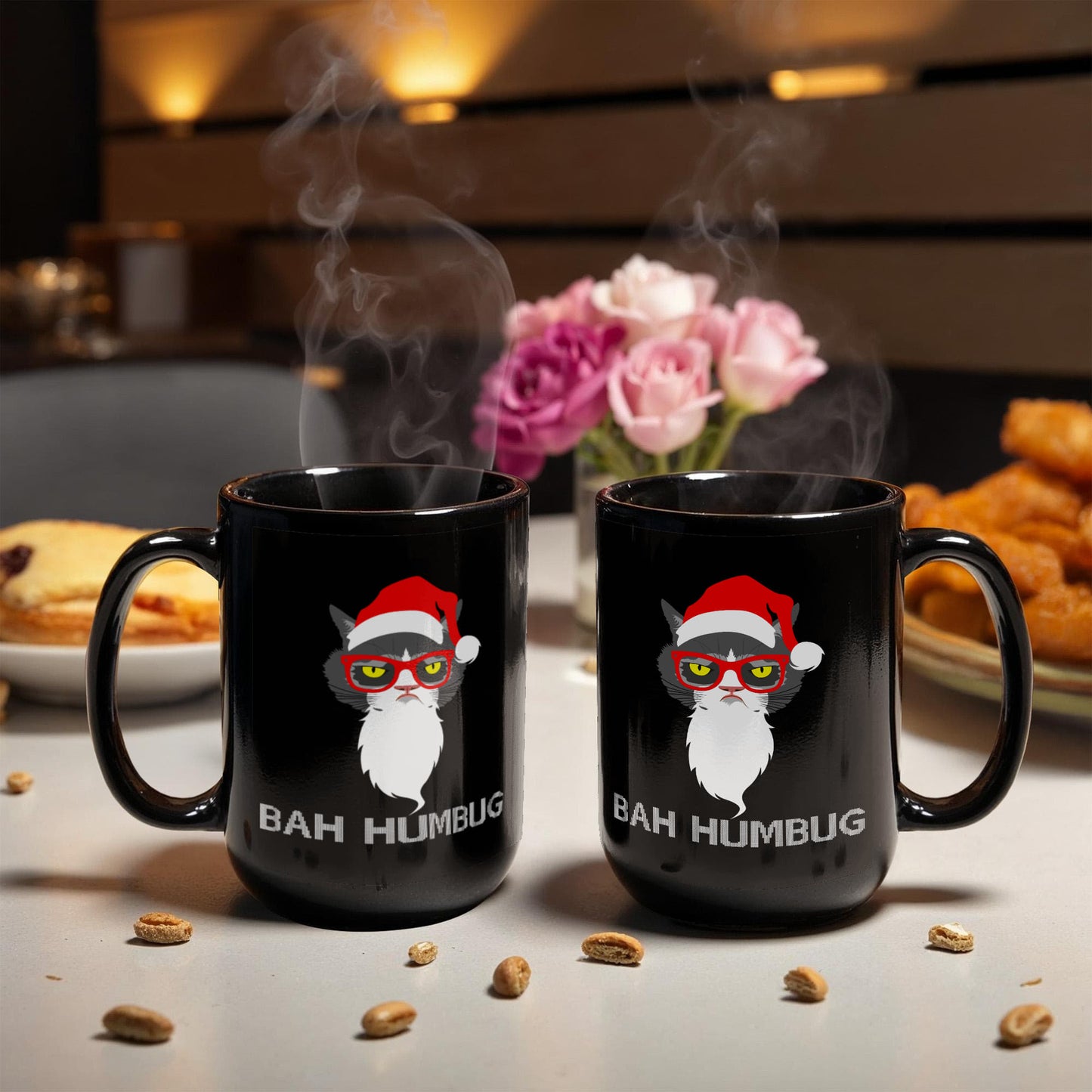 Bah Humbug Black Coffee Mugs Christmas Special Santa - Black Coffee Tea Mugs - 15 Oz