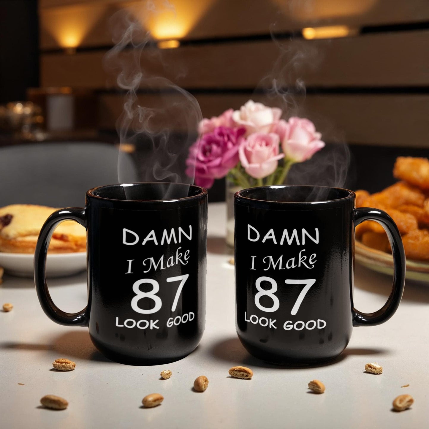 87th birthday Mugs for men women - Damn I Make 87 Look Good Black Ceramic Coffee Mug 11 oz