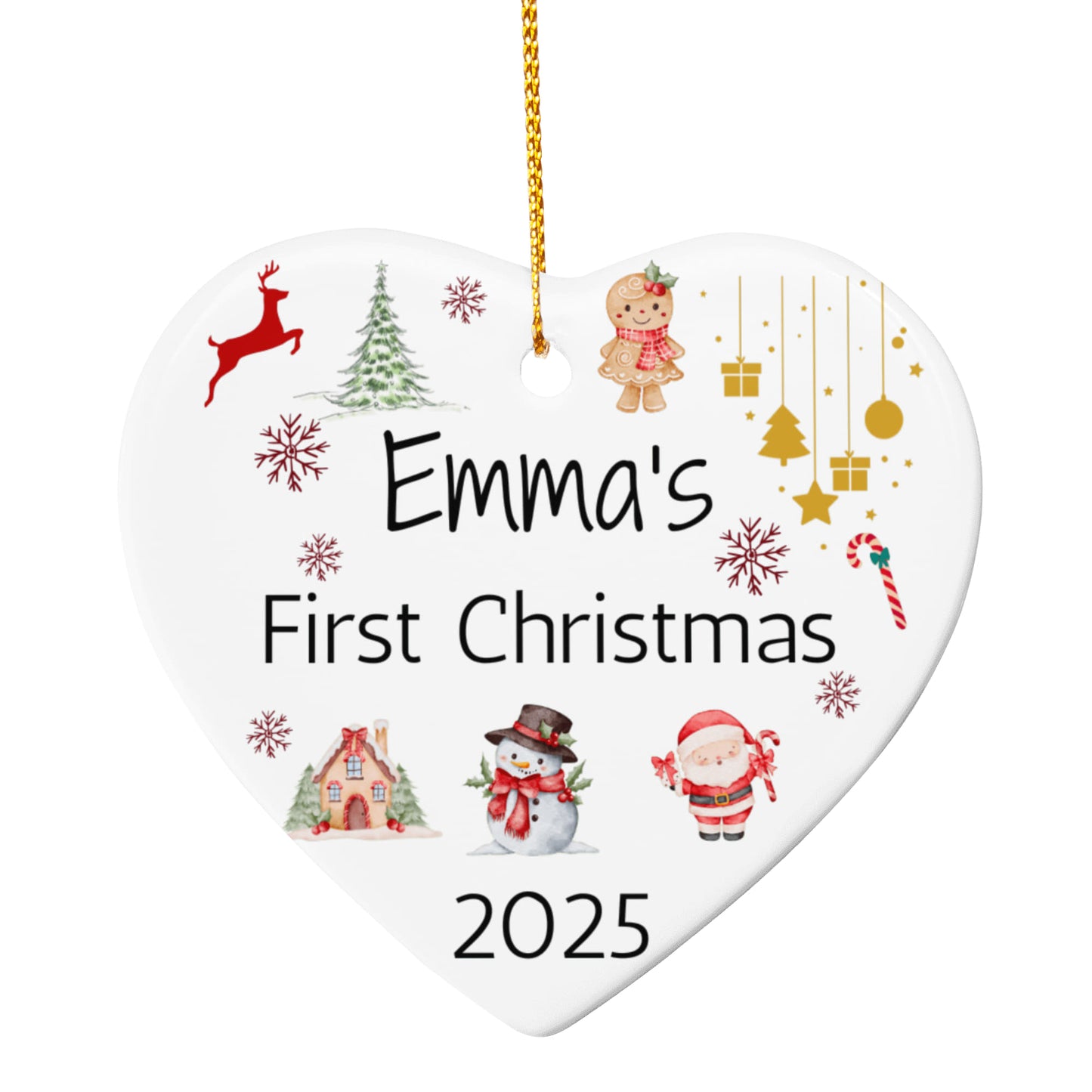 Personalized Baby's First Christmas Ornament Gift 2025, Ceramic Heart Christmas tree Ornament, Custom Name Gift For New Born Boy or Girl