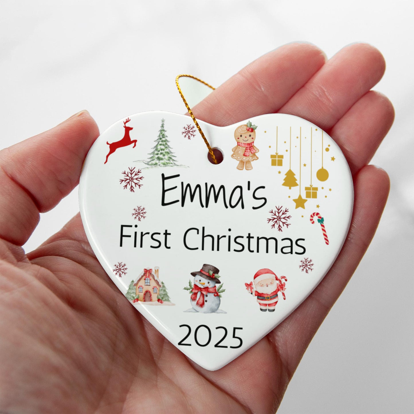 Personalized Baby's First Christmas Ornament Gift 2025, Ceramic Heart Christmas tree Ornament, Custom Name Gift For New Born Boy or Girl