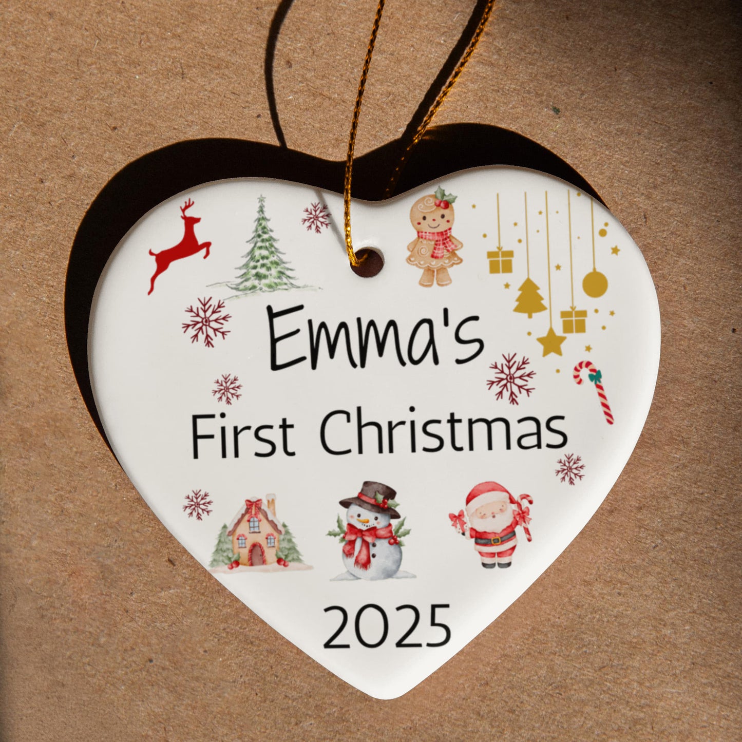 Personalized Baby's First Christmas Ornament Gift 2025, Ceramic Heart Christmas tree Ornament, Custom Name Gift For New Born Boy or Girl