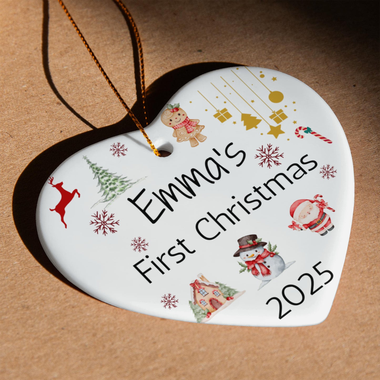 Personalized Baby's First Christmas Ornament Gift 2025, Ceramic Heart Christmas tree Ornament, Custom Name Gift For New Born Boy or Girl