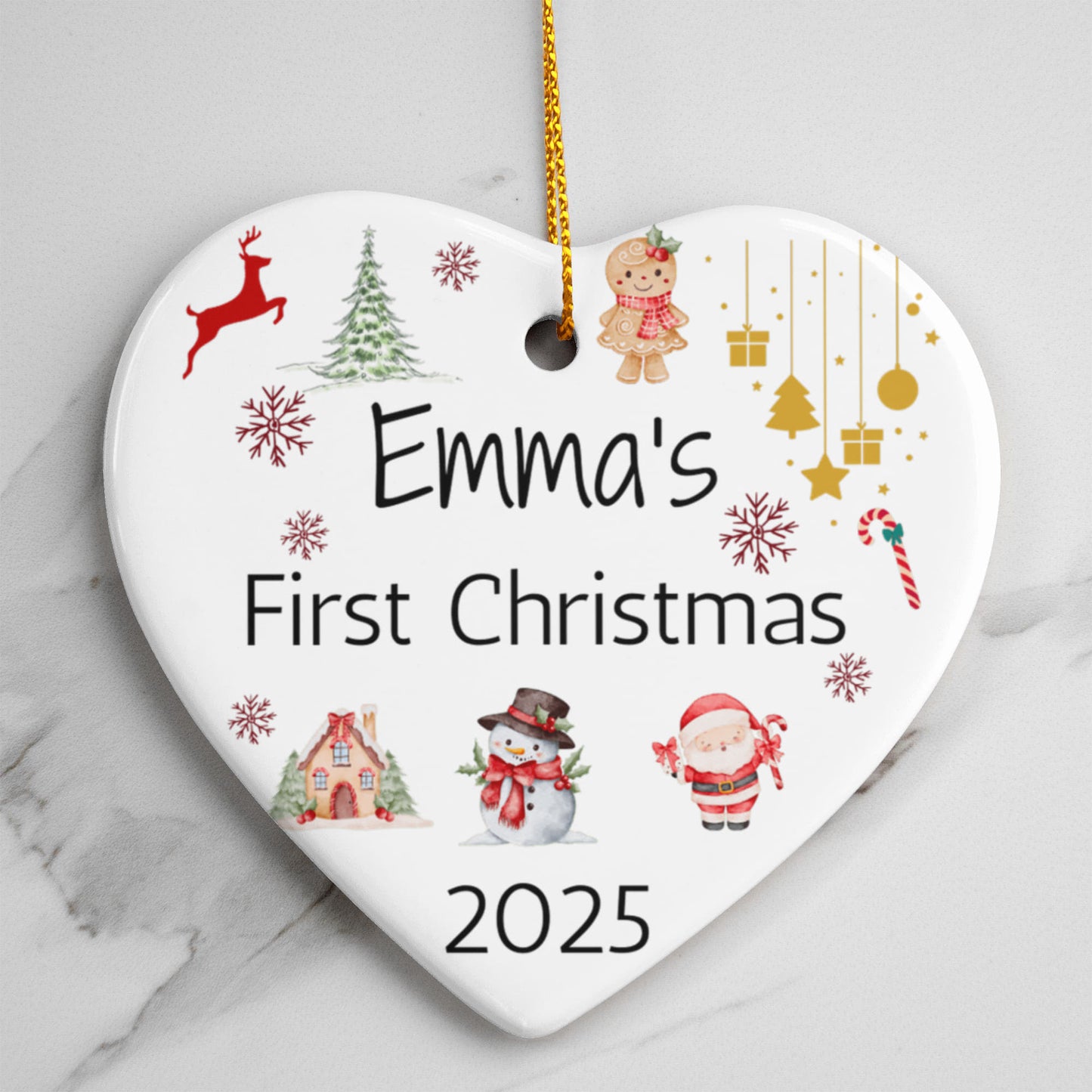 Personalized Baby's First Christmas Ornament Gift 2025, Ceramic Heart Christmas tree Ornament, Custom Name Gift For New Born Boy or Girl