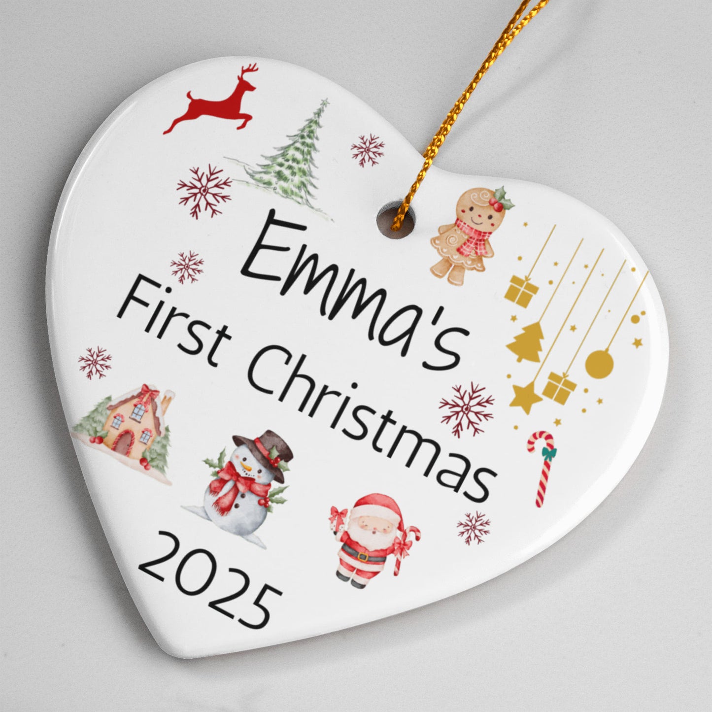 Personalized Baby's First Christmas Ornament Gift 2025, Ceramic Heart Christmas tree Ornament, Custom Name Gift For New Born Boy or Girl
