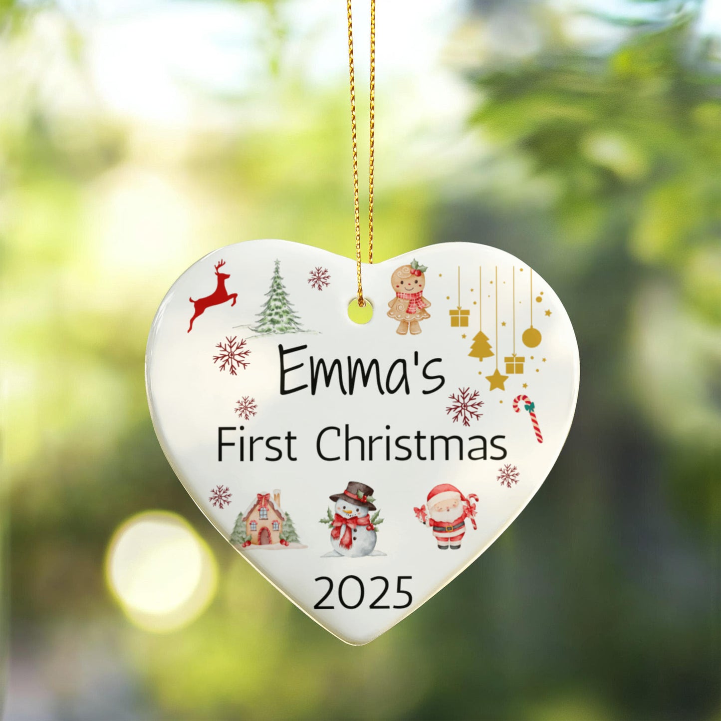 Personalized Baby's First Christmas Ornament Gift 2025, Ceramic Heart Christmas tree Ornament, Custom Name Gift For New Born Boy or Girl