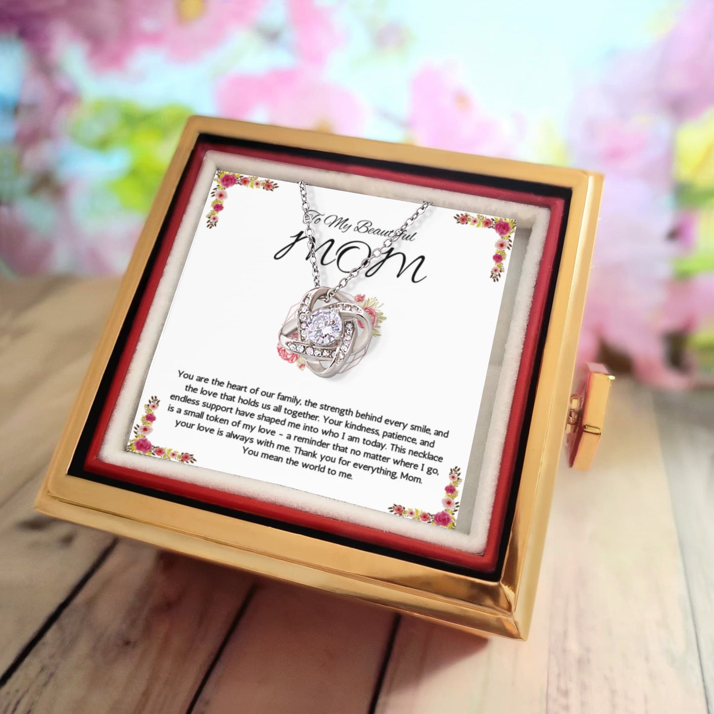 To my Mom Gift Necklace, Mothers Day Gift Necklace, Love Knot with Rotating Rose Gift Box, Moms Birthday, Gift from Son, Daughter, Mothers Day Jewelry