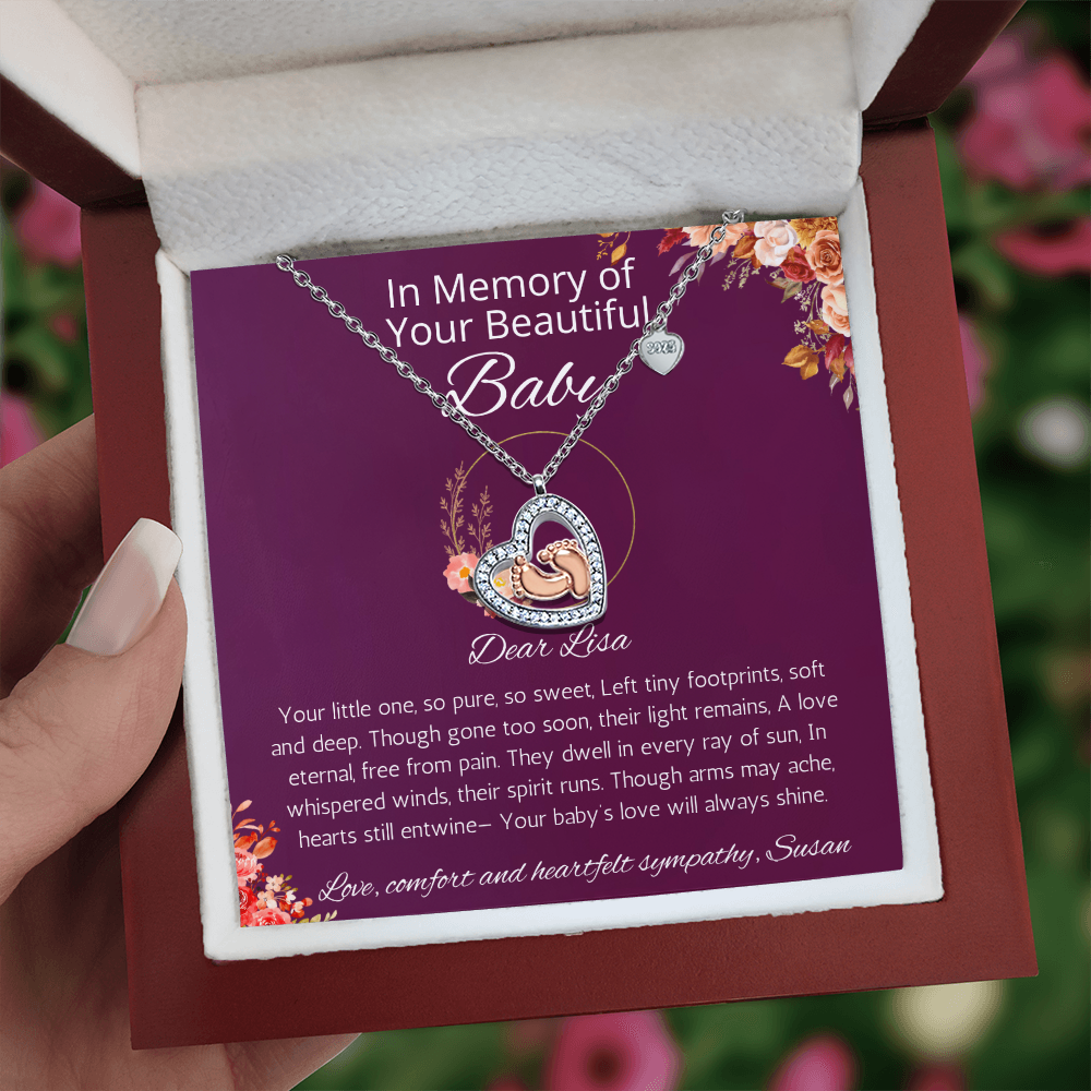 Baby Loss Gift, Infant Loss Gift, Personalized Baby Feet Heart Necklace, Loss of Baby Jewelry, Pregnancy Loss, Condolence Gift Necklace for mom